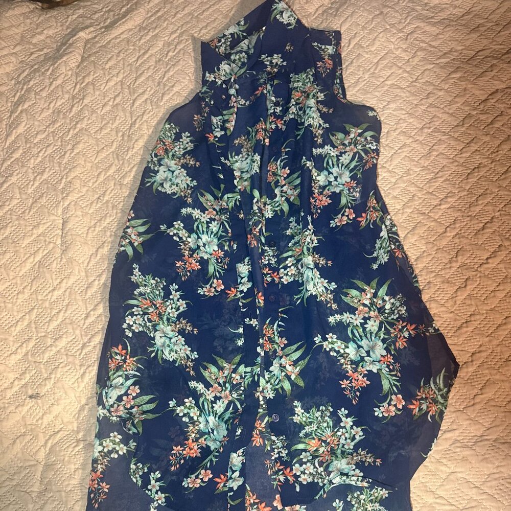 Charlotte Russe, Long see through button down Shirt, L, Multicolor.